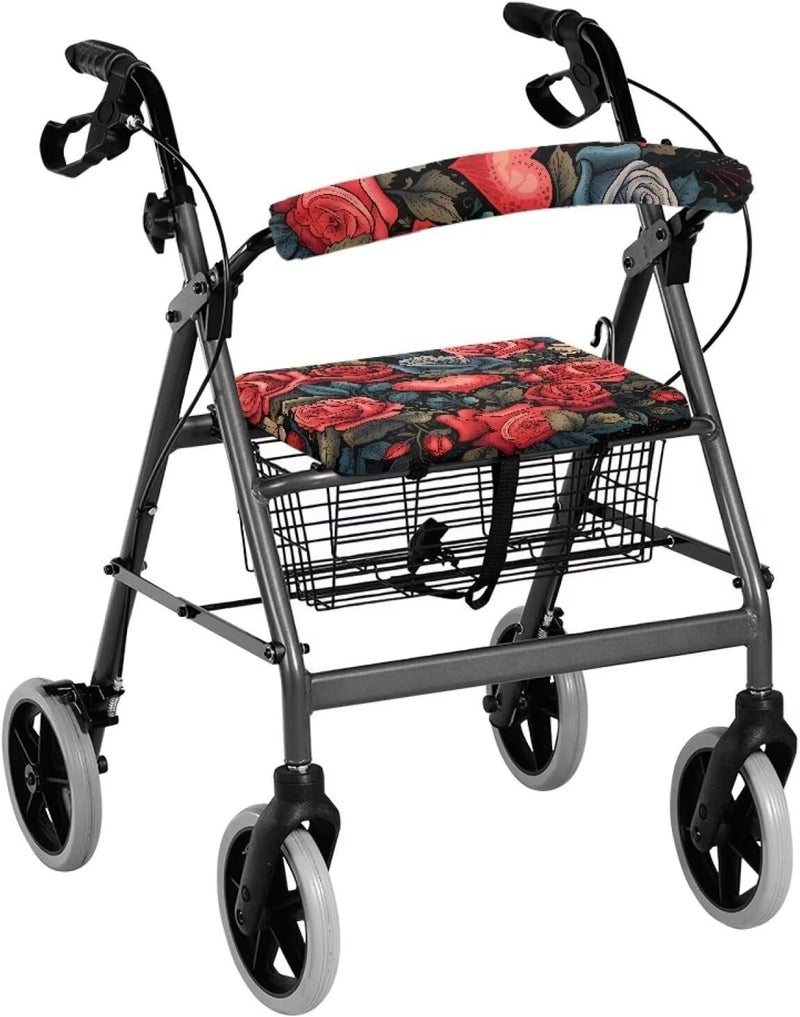 LedBack Valentine's Day Rollator Walker Accessories Walker Seat Covers for Ladies Roller Bar Covers Red Rose Heart Walkers for Seniors with Seat Cover for Seniors - Image 1